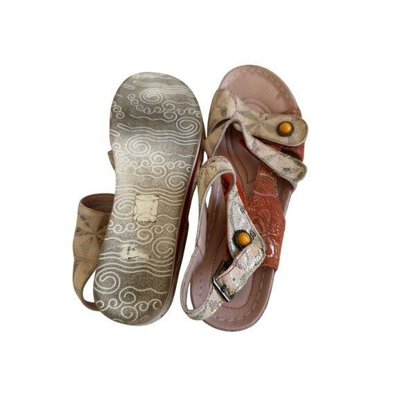 L'ARTISTE Orange Patterned Flat Sandals Size 9 / 39 - Picture 5 of 7